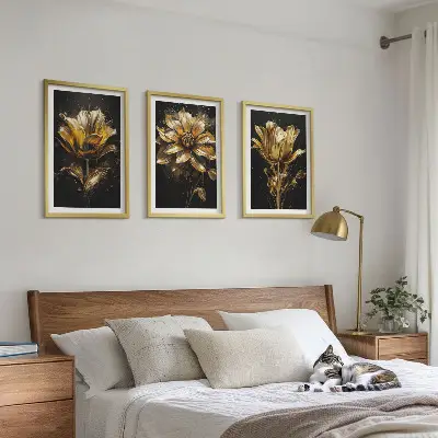 Gelbe Blüten auf dunklem Hintergrund 3er-Set mit Rahmen
