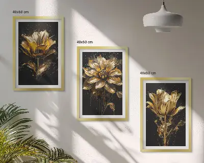 Gelbe Blüten auf dunklem Hintergrund 3er-Set mit Rahmen