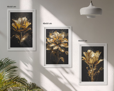 Bilder-3er-set mit rahmen Gelbe Blüten auf dunklem Hintergrund