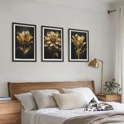 Gelbe Blüten auf dunklem Hintergrund 3er-Set mit Rahmen