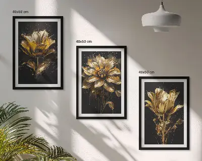 Gelbe Blüten auf dunklem Hintergrund 3er-Set mit Rahmen