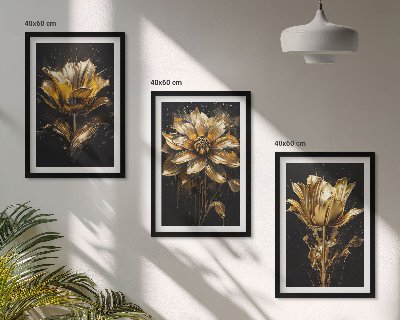 Bilder-3er-set mit rahmen Gelbe Blüten auf dunklem Hintergrund
