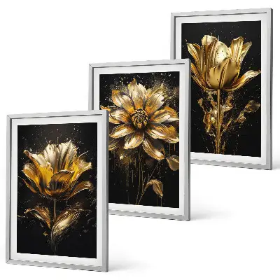 Gelbe Blüten auf dunklem Hintergrund 3er-Set mit Rahmen