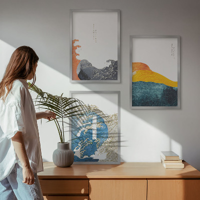 Gerahmtes bilderset Wellen des japanischen Grafikstils