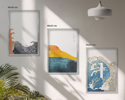 Gerahmtes bilderset Wellen des japanischen Grafikstils