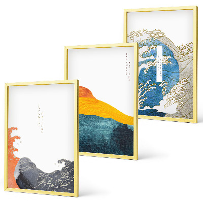 Gerahmtes bilderset Wellen des japanischen Grafikstils