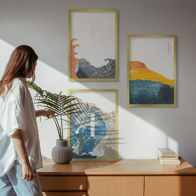 Gerahmtes bilderset Wellen des japanischen Grafikstils