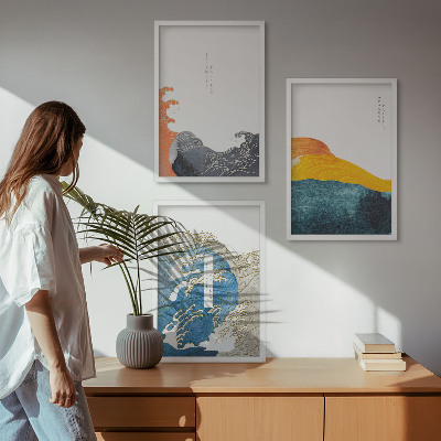 Gerahmtes bilderset Wellen des japanischen Grafikstils