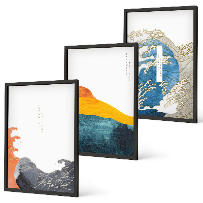 Gerahmtes bilderset Wellen des japanischen Grafikstils