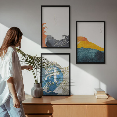 Gerahmtes bilderset Wellen des japanischen Grafikstils