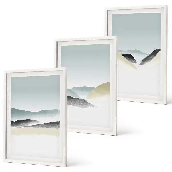 Minimalistische Pastellberge 3er-Set Bilder mit Rahmen