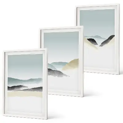Minimalistische Pastellberge 3er-Set Bilder mit Rahmen