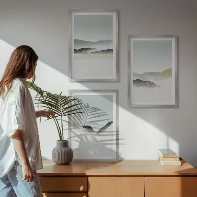 Minimalistische Pastellberge 3er-Set Bilder mit Rahmen