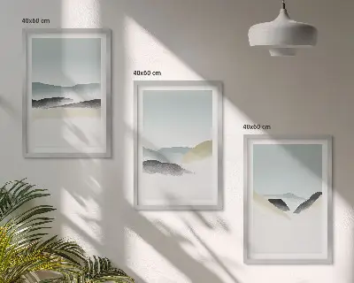 Minimalistische Pastellberge 3er-Set Bilder mit Rahmen