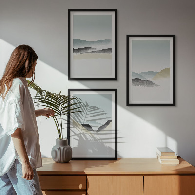 Bilder-3er-set mit rahmen Minimalistische Pastellberge