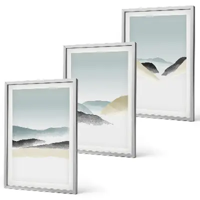 Minimalistische Pastellberge 3er-Set Bilder mit Rahmen