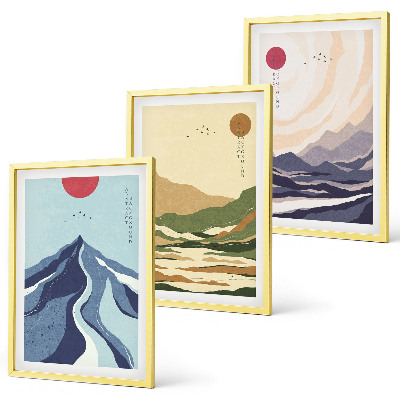 Gerahmtes bilderset Pastellfarbene Berge im Japandi-Stil