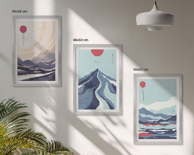 Gerahmtes bilderset Abstrakte japanische Berge