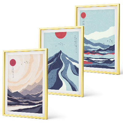 Gerahmtes bilderset Abstrakte japanische Berge