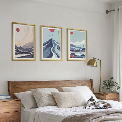 Gerahmtes bilderset Abstrakte japanische Berge