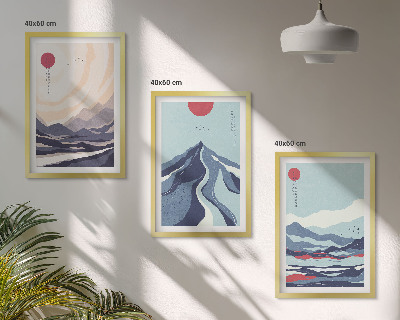 Gerahmtes bilderset Abstrakte japanische Berge