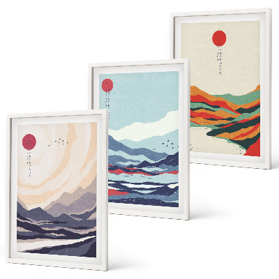 Gerahmtes bilderset Japanische Bergabstraktionen