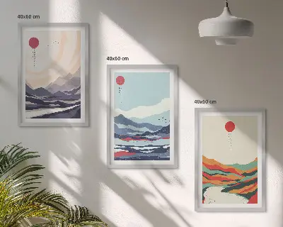 Japanische Bergabstraktionen gerahmtes Bilderset