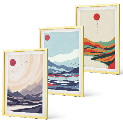 Gerahmtes bilderset Japanische Bergabstraktionen