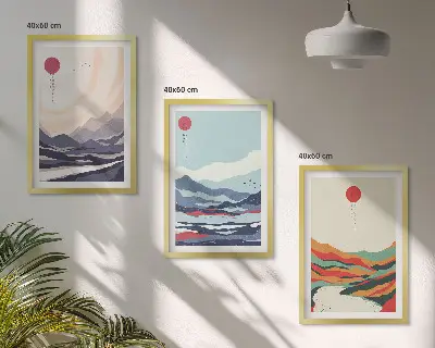 Japanische Bergabstraktionen gerahmtes Bilderset