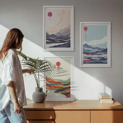 Japanische Bergabstraktionen gerahmtes Bilderset