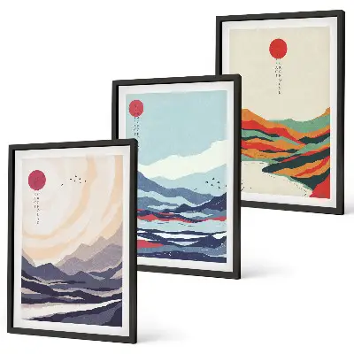 Japanische Bergabstraktionen gerahmtes Bilderset