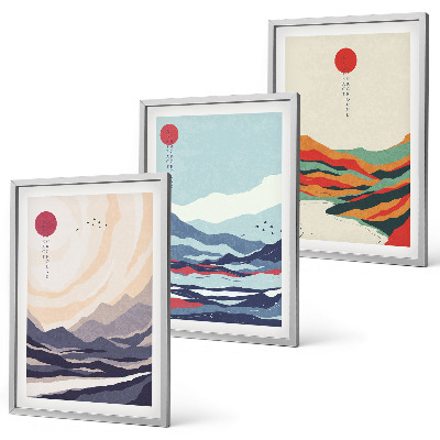 Gerahmtes bilderset Japanische Bergabstraktionen