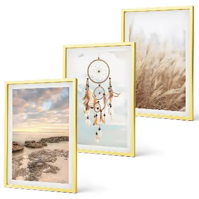 Gerahmtes Bilderset mit Motiven von Wolkenmeer, Traumfänger und Gras