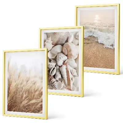 3er-Set Bilder mit Rahmen mit Strandmotiven, Muscheln und Wellen