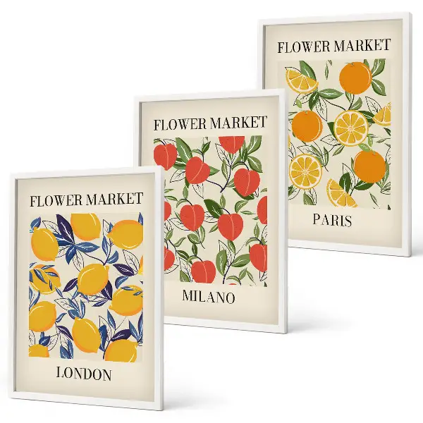 Blumenplakate in Städten gerahmtes Bilderset