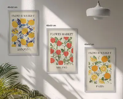 Blumenplakate in Städten gerahmtes Bilderset