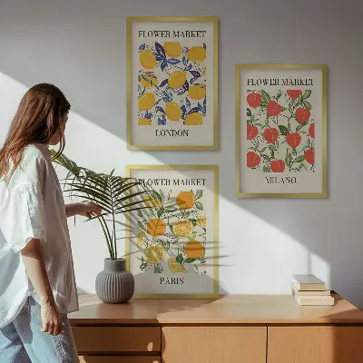 Blumenplakate in Städten gerahmtes Bilderset