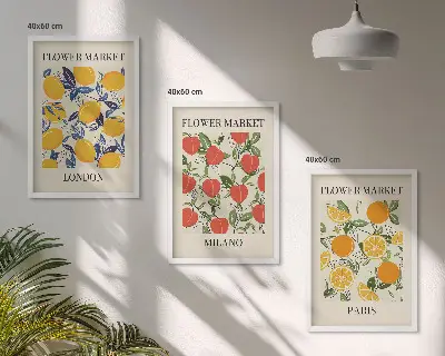 Blumenplakate in Städten gerahmtes Bilderset