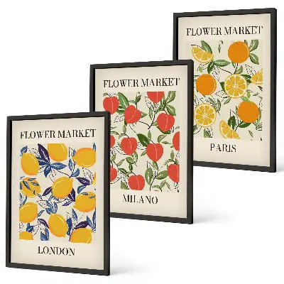 Blumenplakate in Städten gerahmtes Bilderset