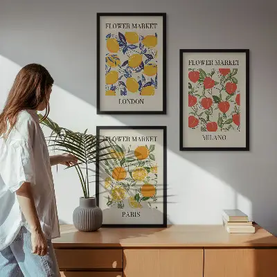 Blumenplakate in Städten gerahmtes Bilderset