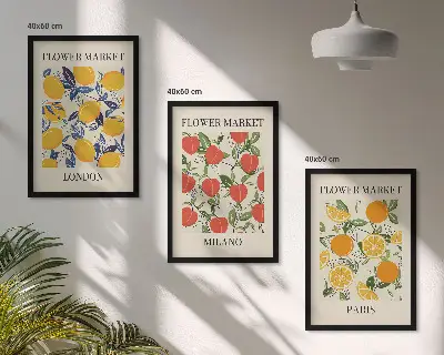 Blumenplakate in Städten gerahmtes Bilderset