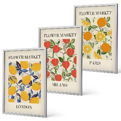 Blumenplakate in Städten gerahmtes Bilderset