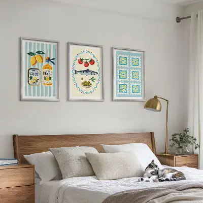 Illustrationen von Küchen im mediterranen Stil 3er-Set mit Rahmen
