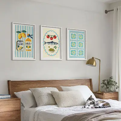 Illustrationen von Küchen im mediterranen Stil 3er-Set mit Rahmen
