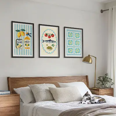 Illustrationen von Küchen im mediterranen Stil 3er-Set mit Rahmen