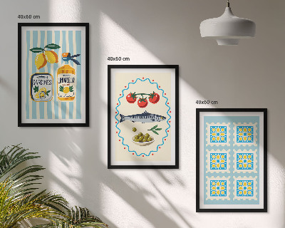 Bilder-3er-set mit rahmen Illustrationen von Küchen im mediterranen Stil