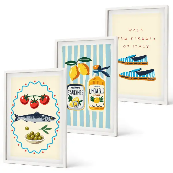 Gerahmtes Bilder-Set mit italienischen Motiven für Lifestyle-Ambiente