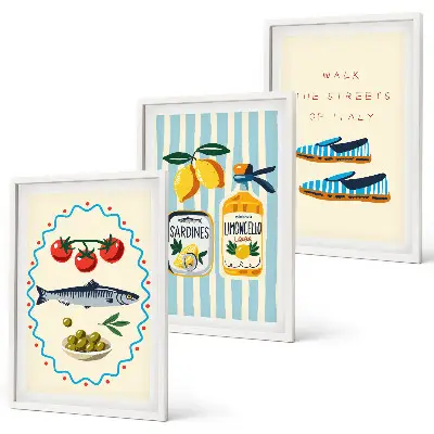 Gerahmtes Bilder-Set mit italienischen Motiven für Lifestyle-Ambiente