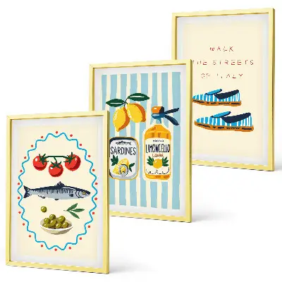 Gerahmtes Bilder-Set mit italienischen Motiven für Lifestyle-Ambiente