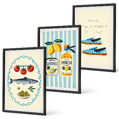 Gerahmtes Bilder-Set mit italienischen Motiven für Lifestyle-Ambiente